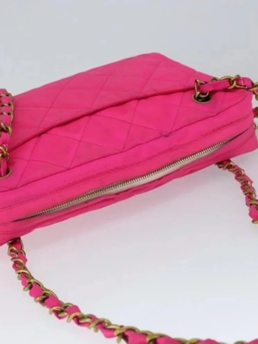 CHANEL Matelasse Chain Shoulder Bag Nylon Pink Gold CC Auth 149222